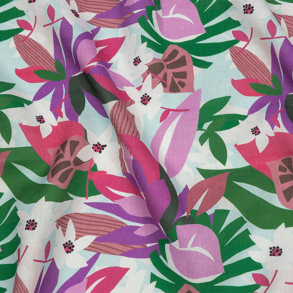 Pink, Green and Aqua Animated Tropics Medium Weight Linen Woven - Joann Fabrics