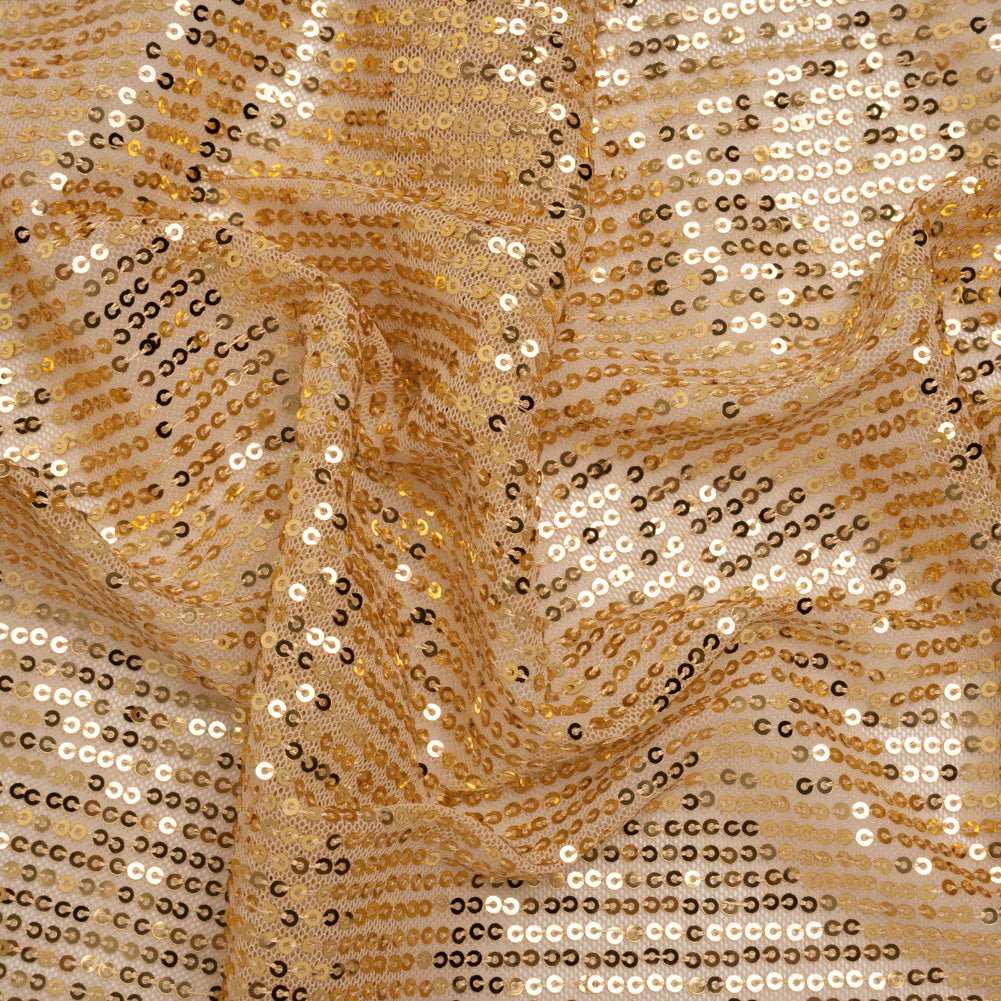 Recycled Polyester Circle Sequin Stripes on Stretch Mesh - Gold - Transcendent Collection - Joann Fabrics