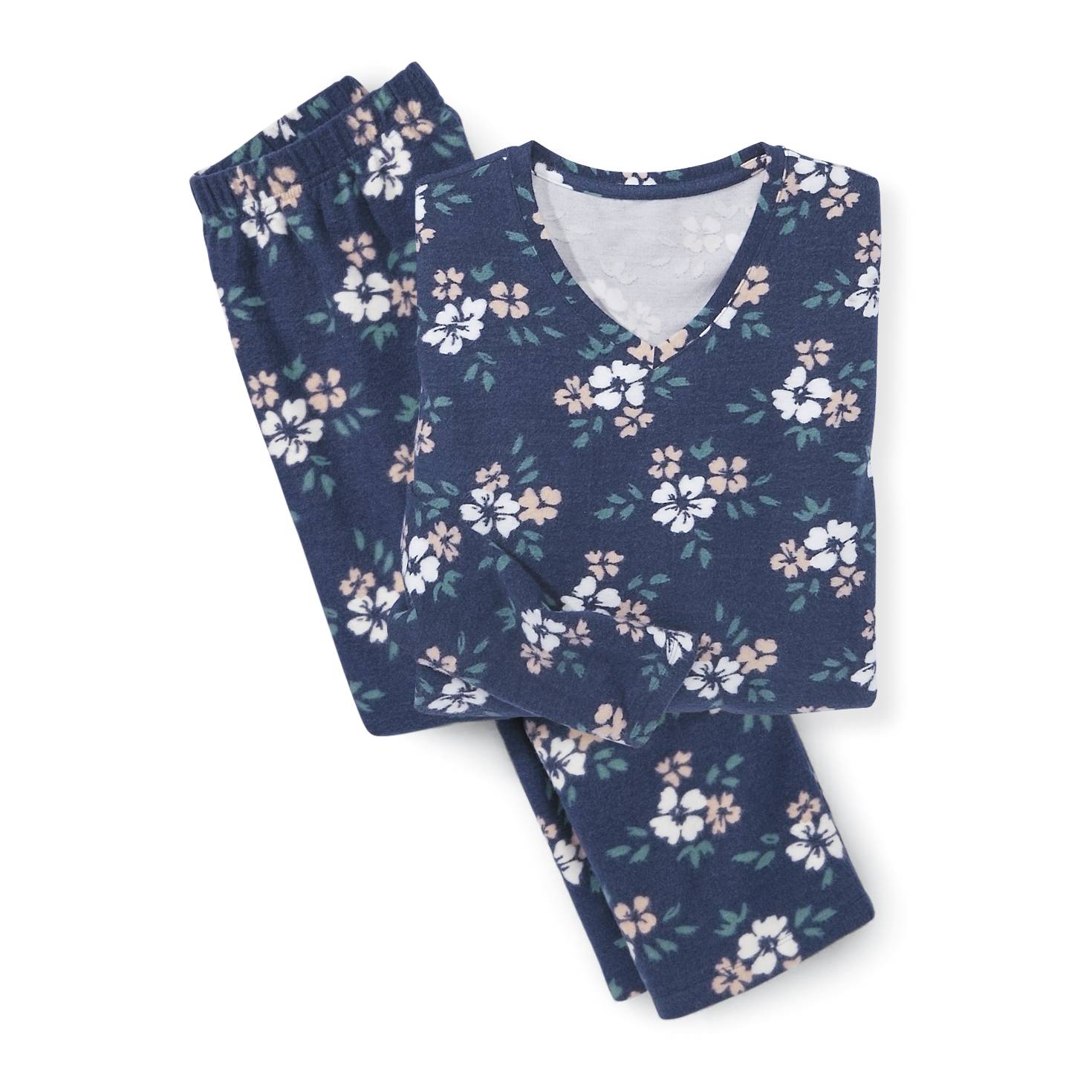 Bamboo Fleece Floral PJ Set, V-Neck Top, Elastic-Waist Pants - Northstyle Catalog