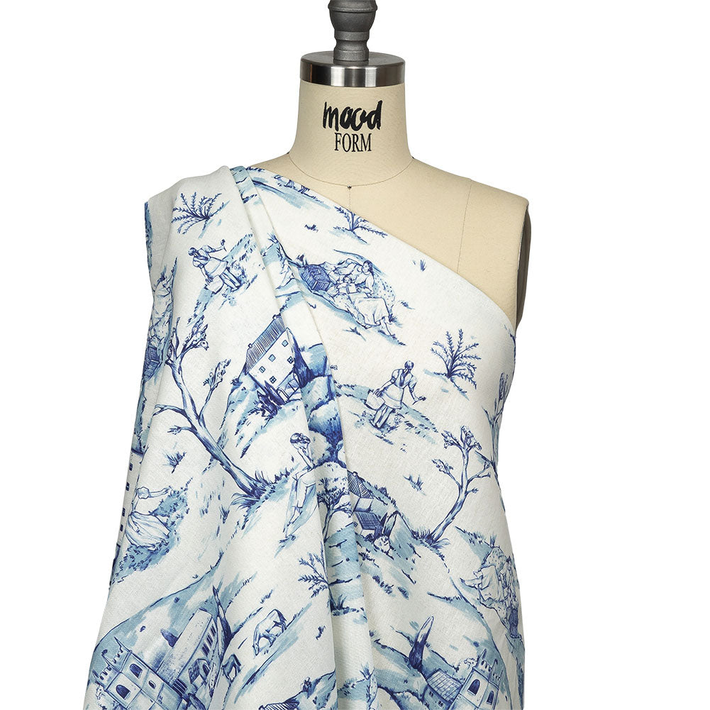 Linen and Rayon Woven - Blue and White Toile - Blue Period Print - Mood Exclusive Indigo Collection - Joann Fabrics