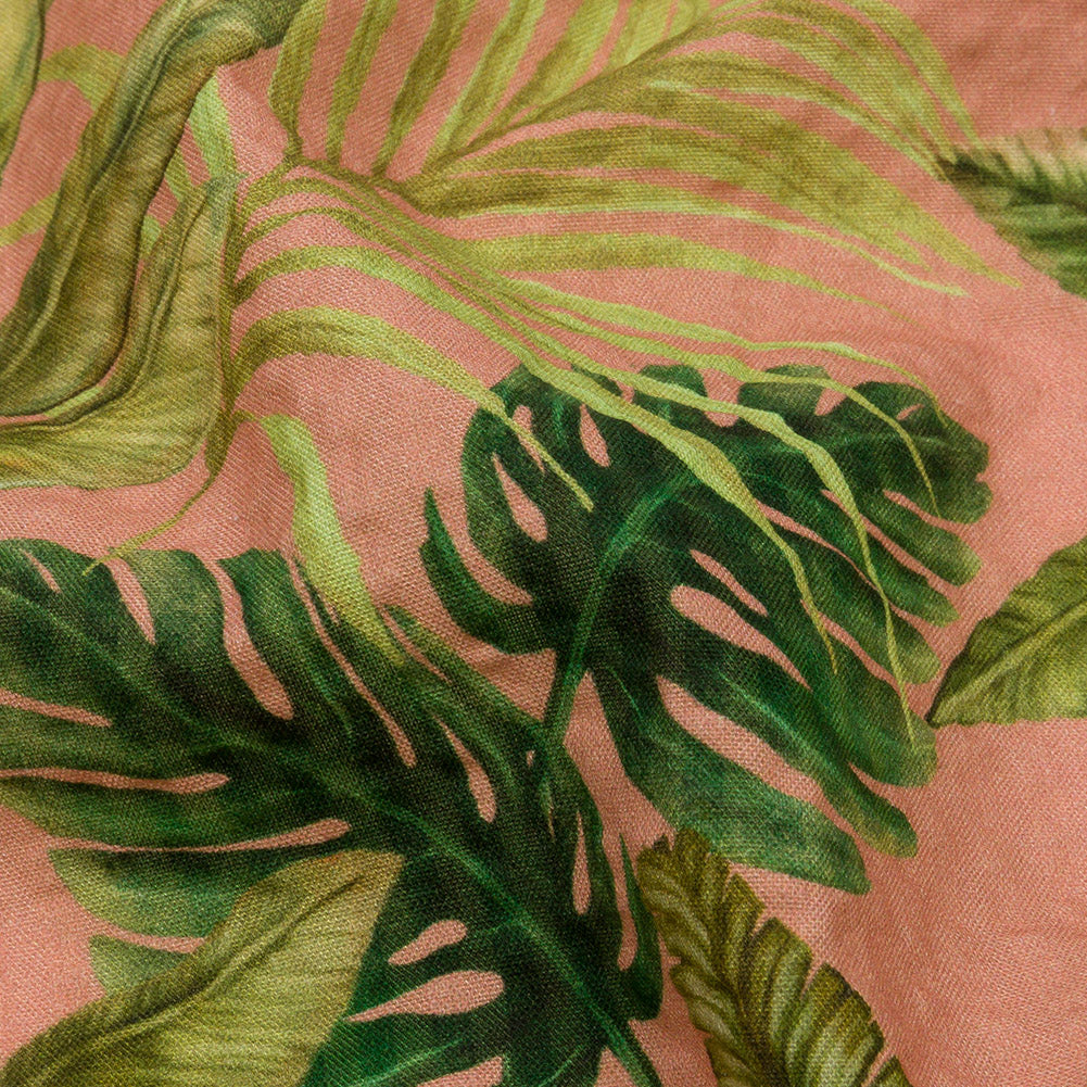 Cotton and Viscose Striped Seersucker Print - Pink Leaves - Mood Exclusive Tropic Royale - Joann Fabrics