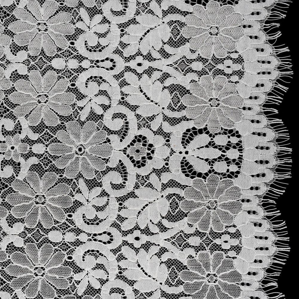 Rayon and Nylon Corded Lace with Scalloped Finished Edges - Ivory Flower and Dot Stripes - Joann Fabrics