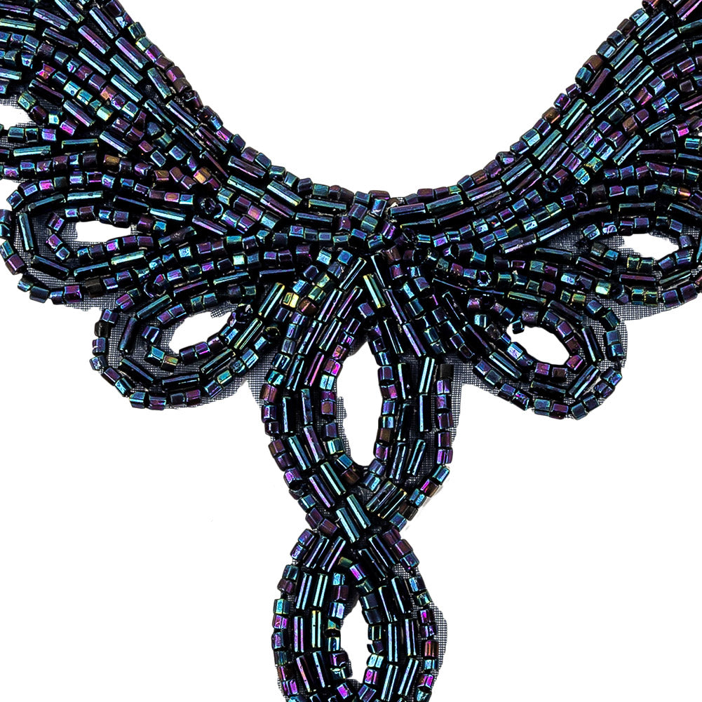 Vintage Blue Iris Bugle and Chop Beaded Abstract Applique - 4.25