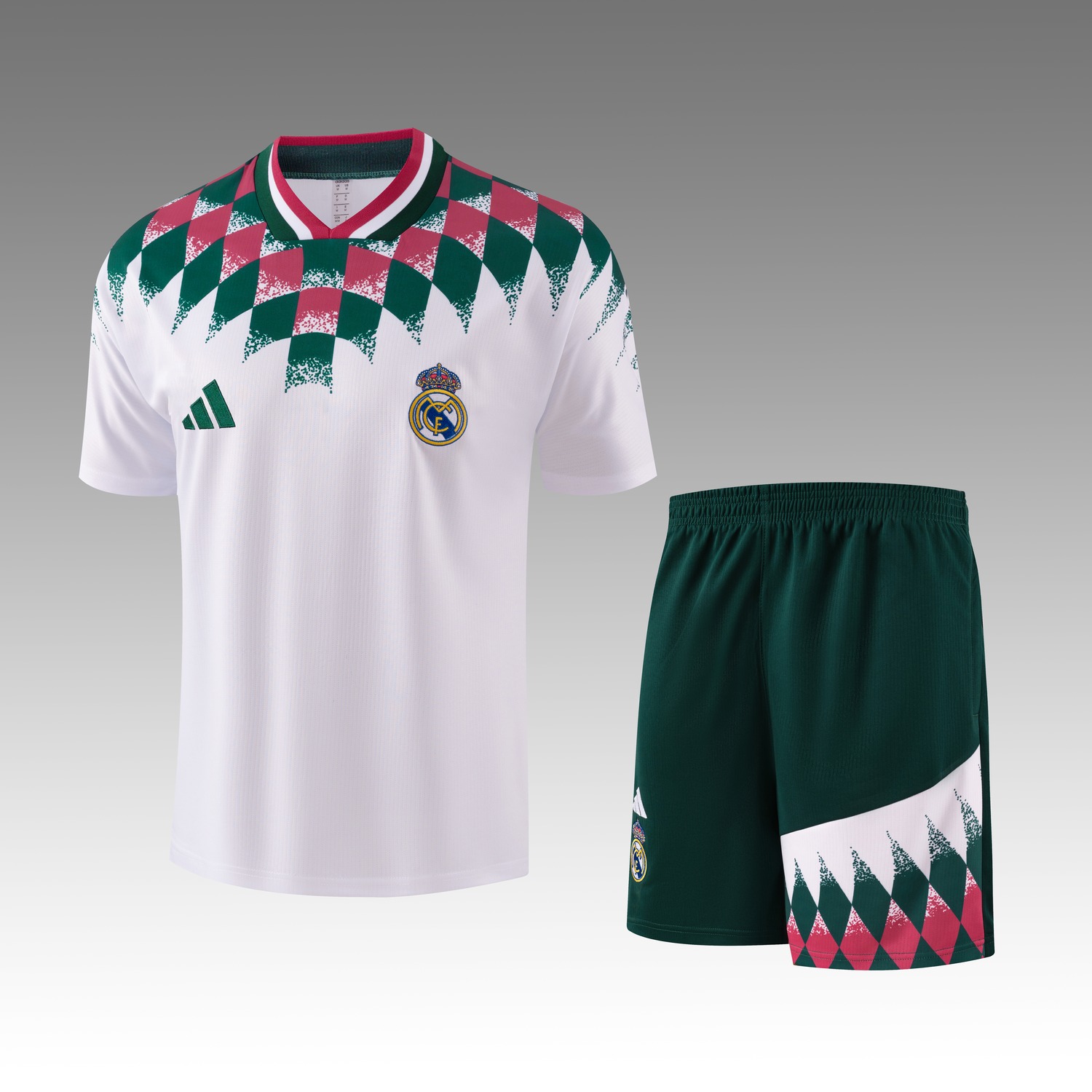 Real Madrid 26-27 Retro Style Short-Sleeve Training Set - White Top & Dark Green Shorts - UnitedFutballJersey