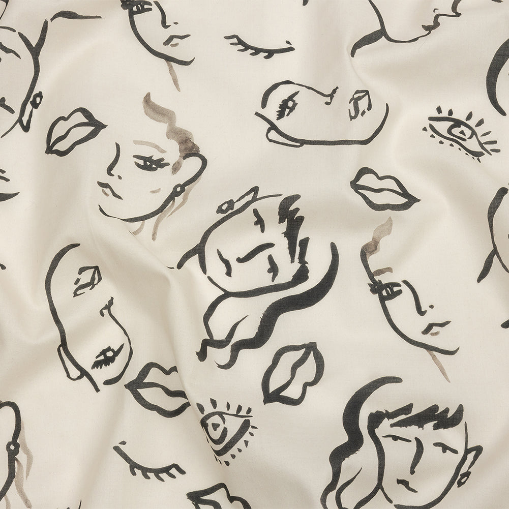 Cotton Voile - Black and White Face Drawings - Everyday Runway Print - Mood Exclusive Metro Collection - Joann Fabrics