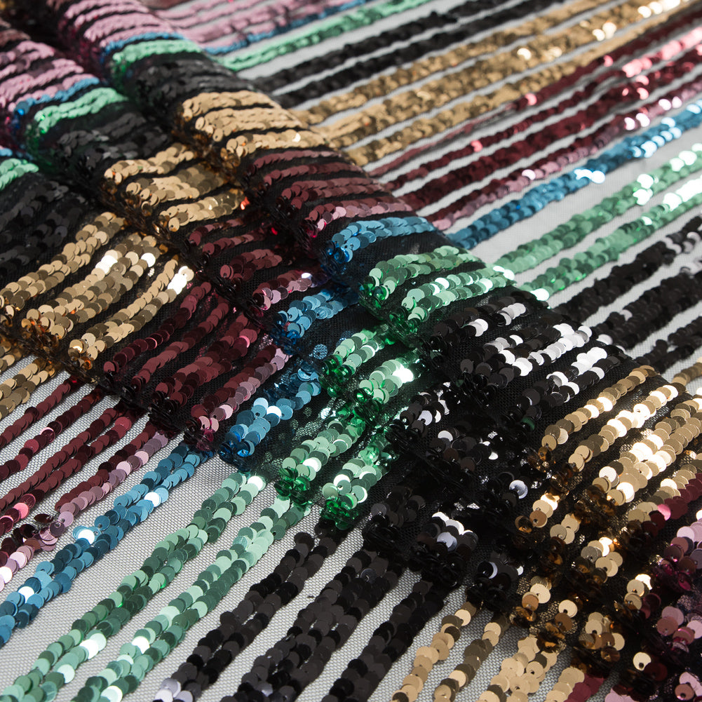 Tulle with Seqquins - Shiny Rainbow Stripes on Black - Joann Fabrics