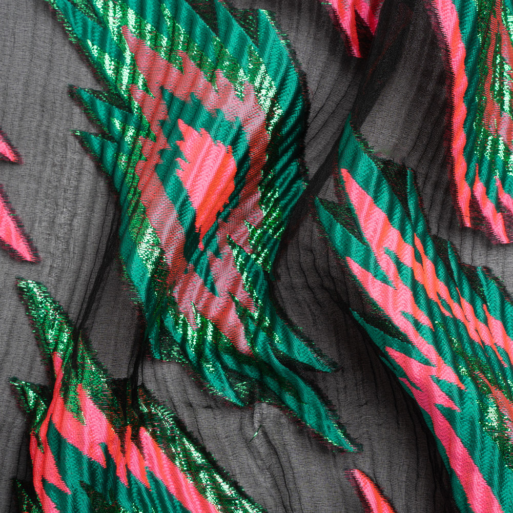 Metallic Green, Hot Pink and Black Exploding Stars Ribbed Luxury Burnout Brocade - Joann Fabrics