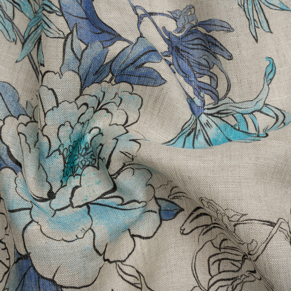 Oatmeal and Blue Fading Bouquet Medium Weight Linen Woven - Joann Fabrics