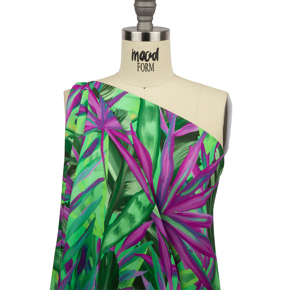 Slubbed Viscose Woven Print - Purple and Green Palm Leaves - Mood Exclusive Foliage Takeover - Joann Fabrics