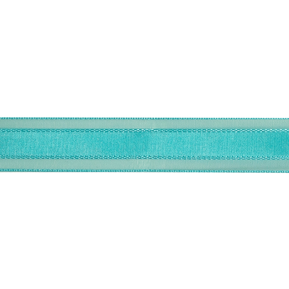 Turquoise Woven Ribbon with Sheer Organza Borders - 0.75