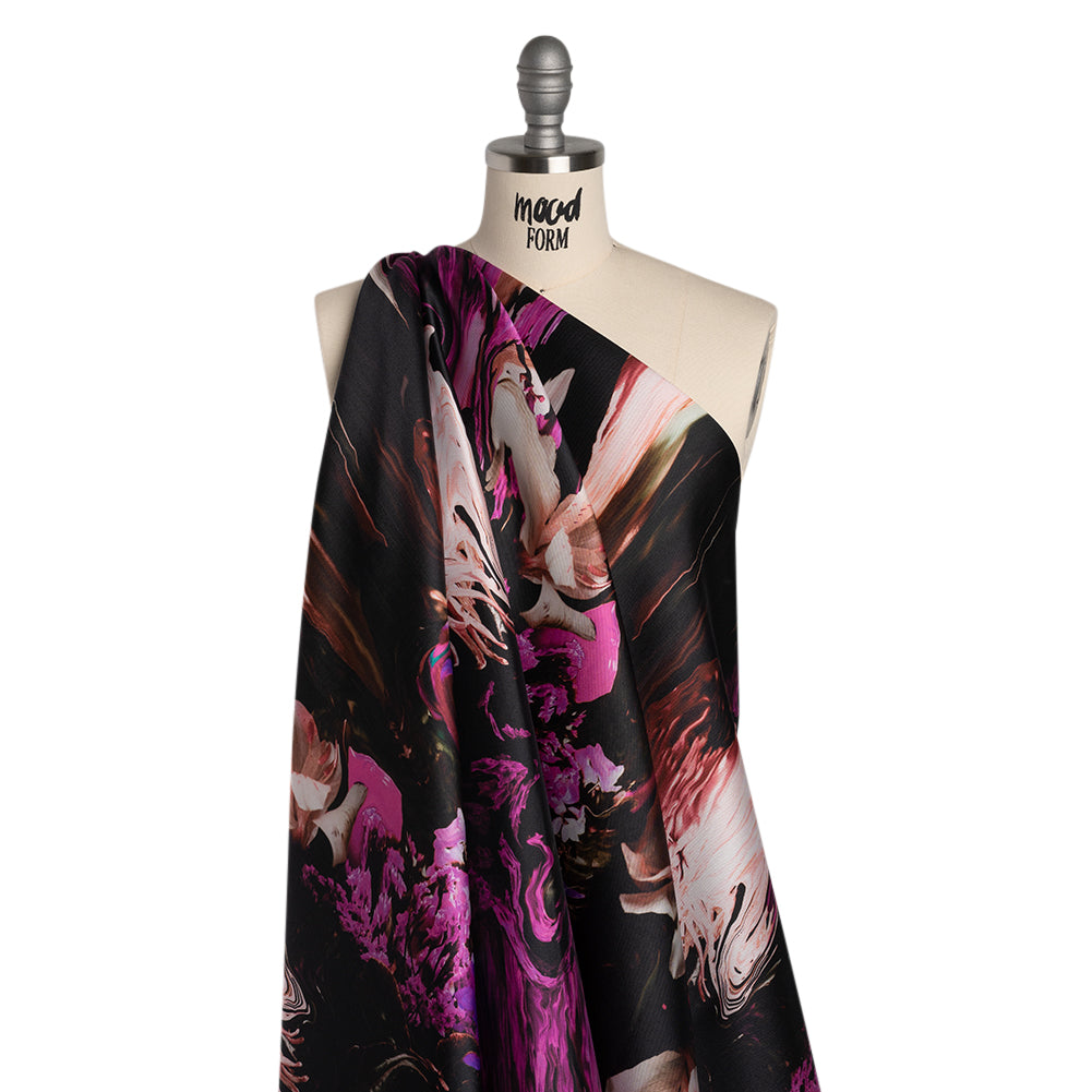 Polyester Mikado - Black, Pink and Purple Abstracted Melting Flowers - Mood Exclusive Surreal Symphony Print - Joann Fabrics
