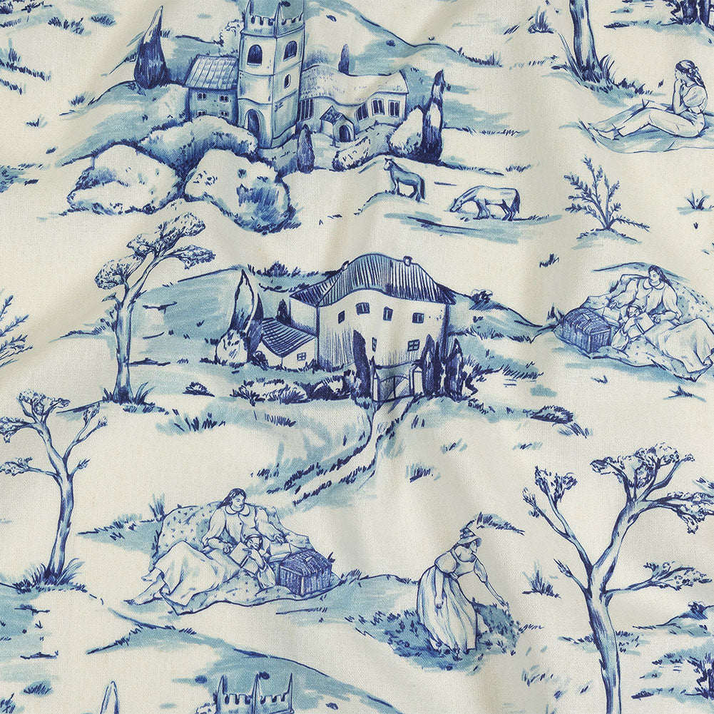 Linen and Rayon Woven - Blue and White Toile - Blue Period Print - Mood Exclusive Indigo Collection - Joann Fabrics