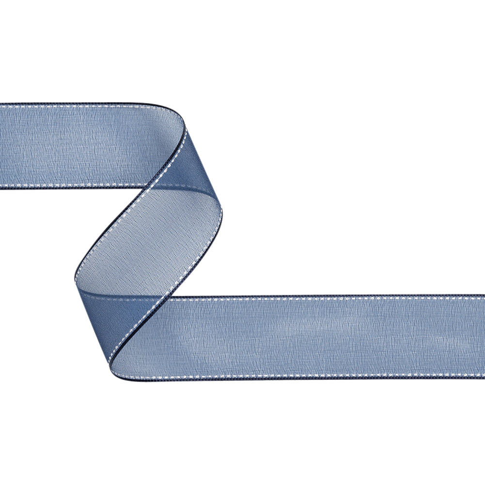 Sheer Ribbon with White Stitched Border - 1.5