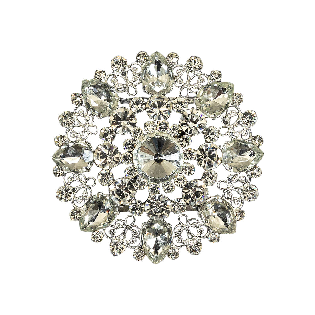 Vintage Crystal Rhinestones and Delicate Silver Metal Open Framework Ornament - 3.375