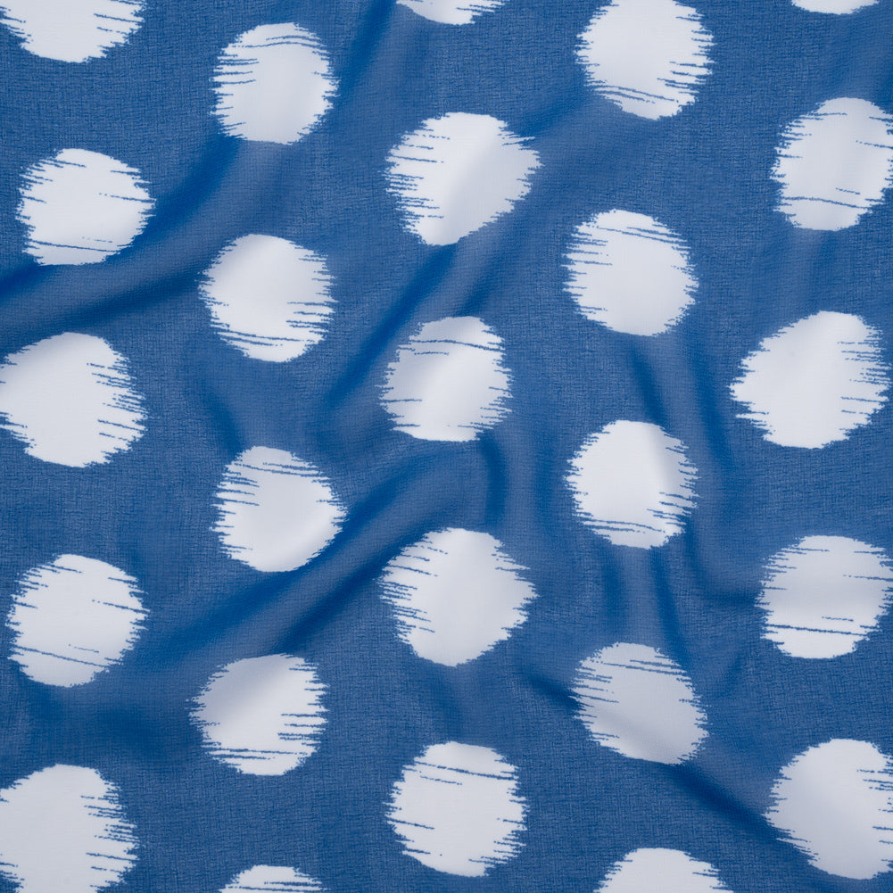 Polyester Chiffon - Bright Blue and White Brushed Polka Dots - Designer Deadstock - Joann Fabrics