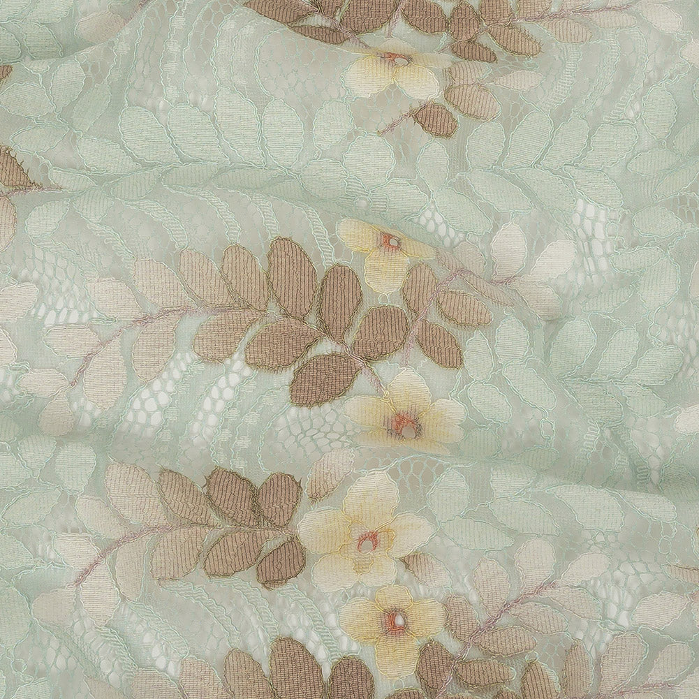Corded Lace - Pale Aqua, Taupe and Mellow Yellow Dyed Floral - Joann Fabrics