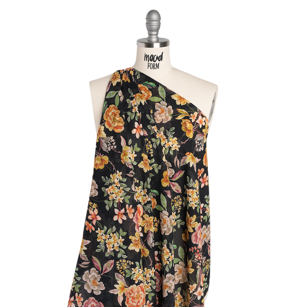 Cotton Voile - Black, Pink and Yellow Floral - Mood Exclusive Nocturne Garden Print - Joann Fabrics