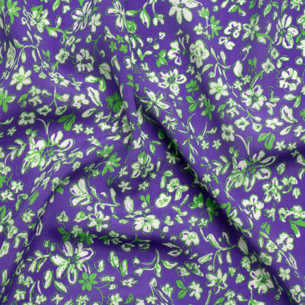 Sustainable Viscose Woven Print - Green and Purple Floral - Mood Exclusive Wicked Wildflowers - Joann Fabrics