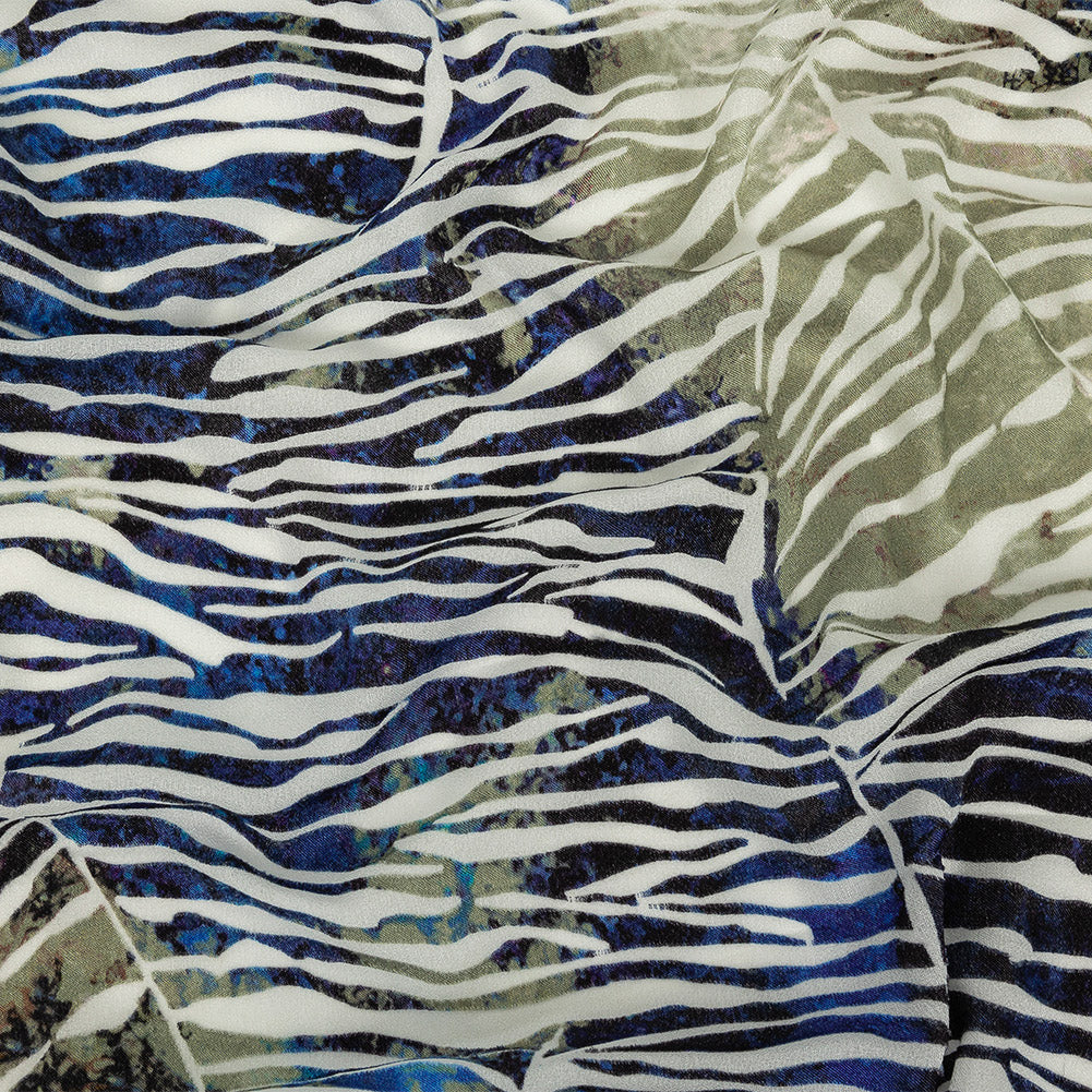 Vegan Limoges Blue and Tea Green Abstract Printed Burnout Viscose Crepe - Joann Fabrics