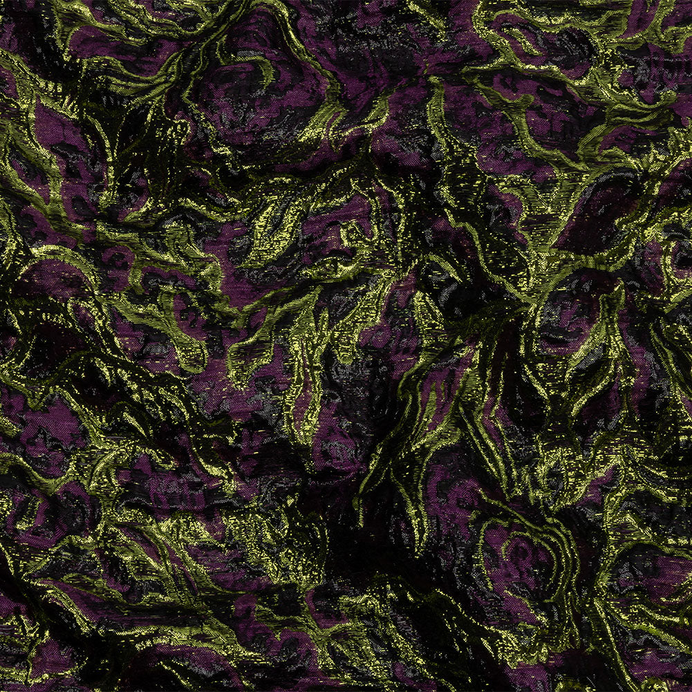 Metallic Lime, Black and Aubergine Smoky Swirls Luxury Brocade - Joann Fabrics