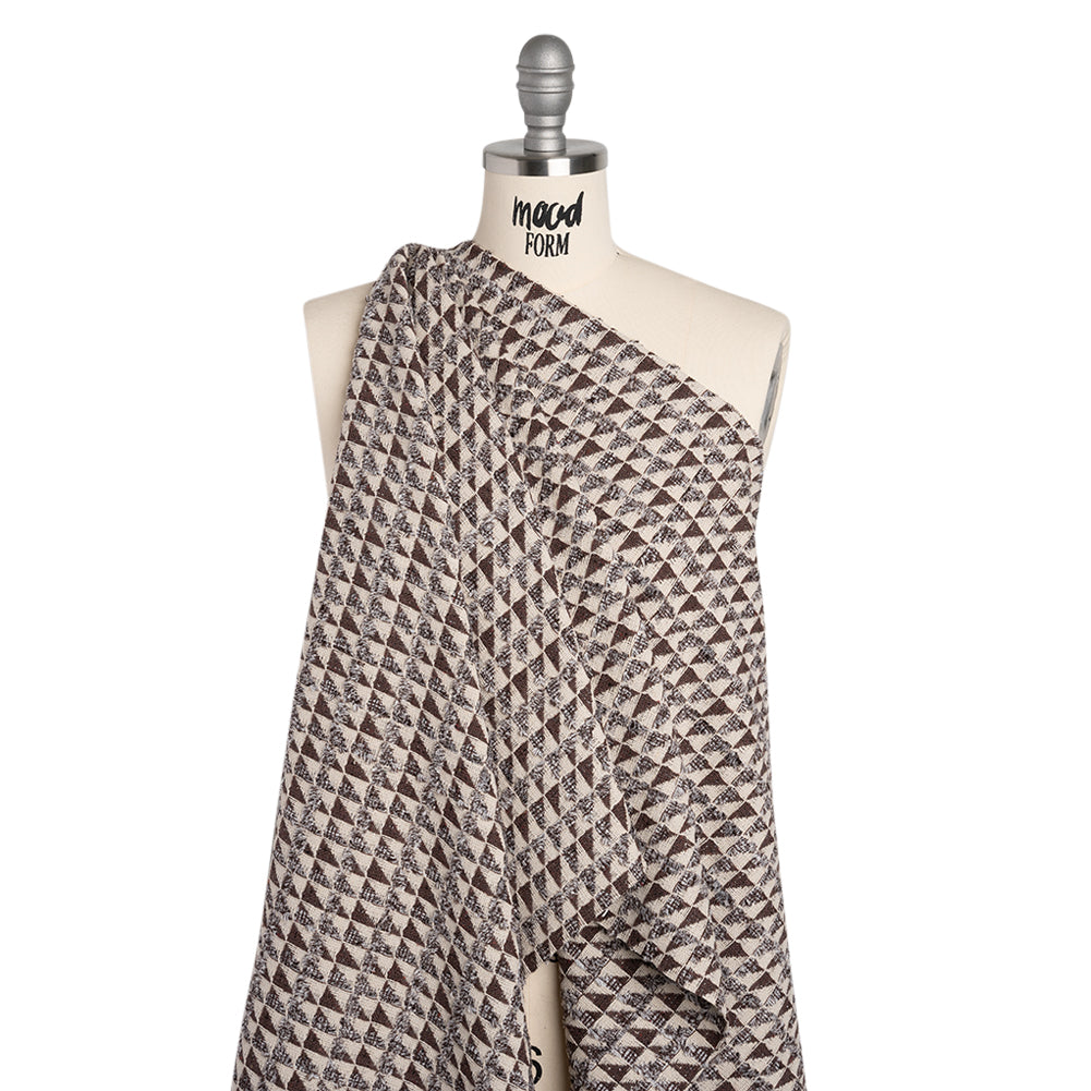 Heavy Polyester Woven with Short Fringe - Ivory and Brown Triangles - Deadstock - Joann Fabrics