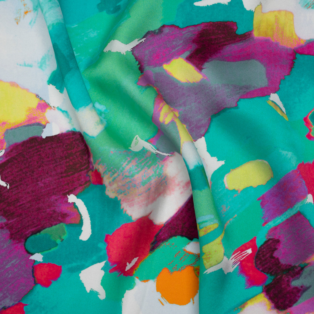 Silk Charmeuse Print 16MM, Made in Italy - Sea Green, Fuchsia and Yellow Painterly Abstract - Joann Fabrics