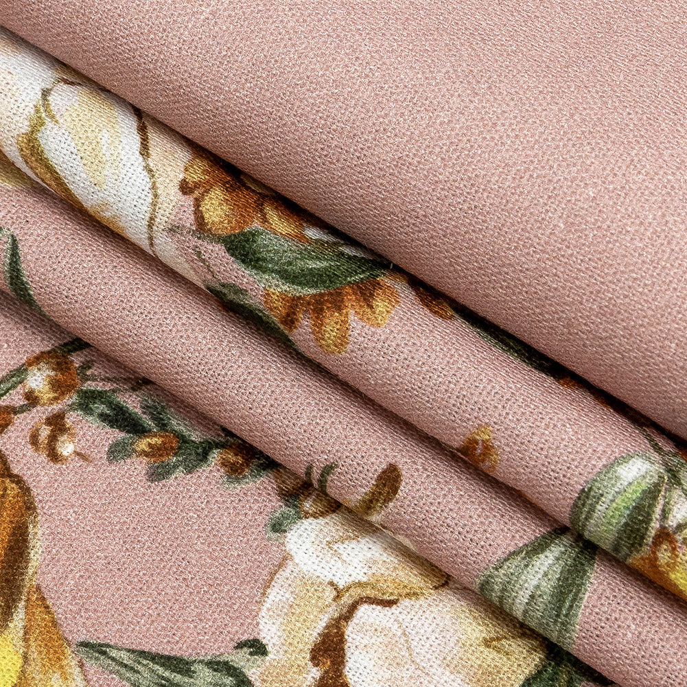 Linen and Rayon Woven - Pink, Yellow and White Rose Sprays - Bella Verona Print - Mood Exclusive Viso Collection - Joann Fabrics