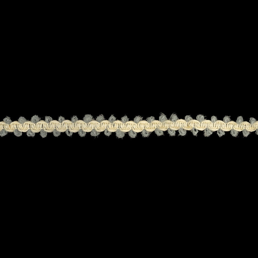 Steel Blue and Gardenia Fuzzy Braided Wool Blend Trim - 0.5