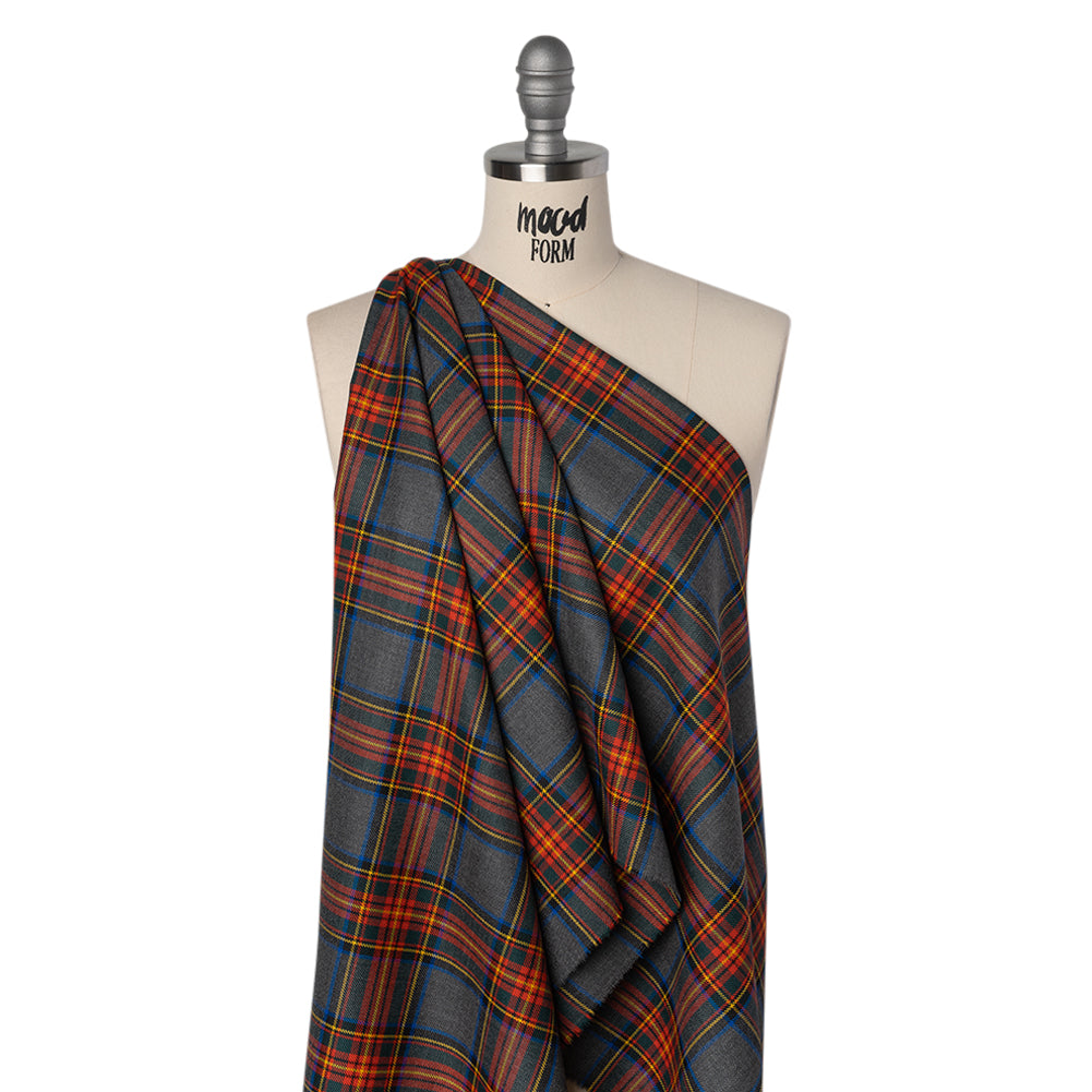 Virgin Wool Twill Made in Italy - Heathered Gray, Red and Yellow Plaid - Joann Fabrics