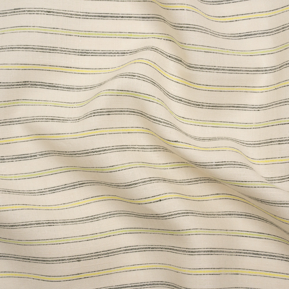Medium Weight Linen Woven - Cream, Green and Yellow Ticking Stripes - Joann Fabrics