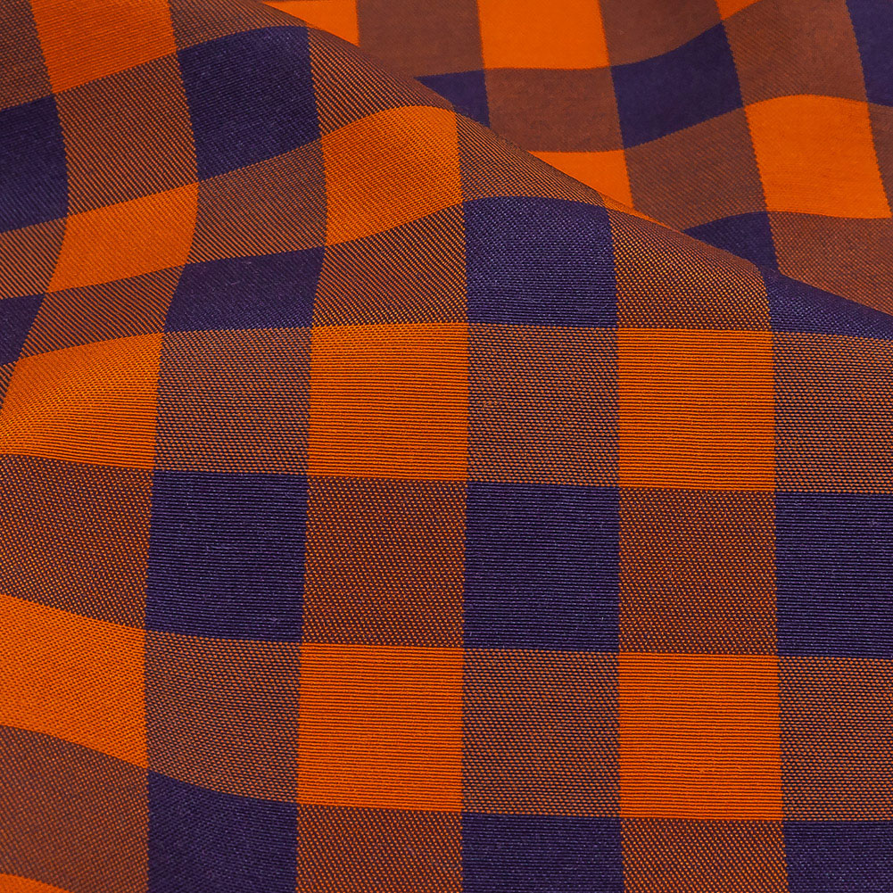 Orange and Navy Checked Cotton and Polyester Shirting - Joann Fabrics