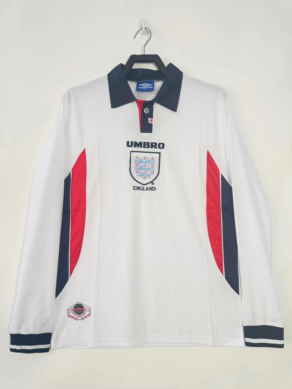 1998 Retro Long Sleeve England Home Soccer Jersey 1:1 Thai Quality