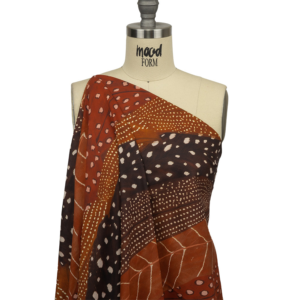 Cotton Voile - Brown and Orange Decorated Diagonal Stripes - Wind in Your Wings Print - Mood Exclusive Rockland Collection - Joann Fabrics