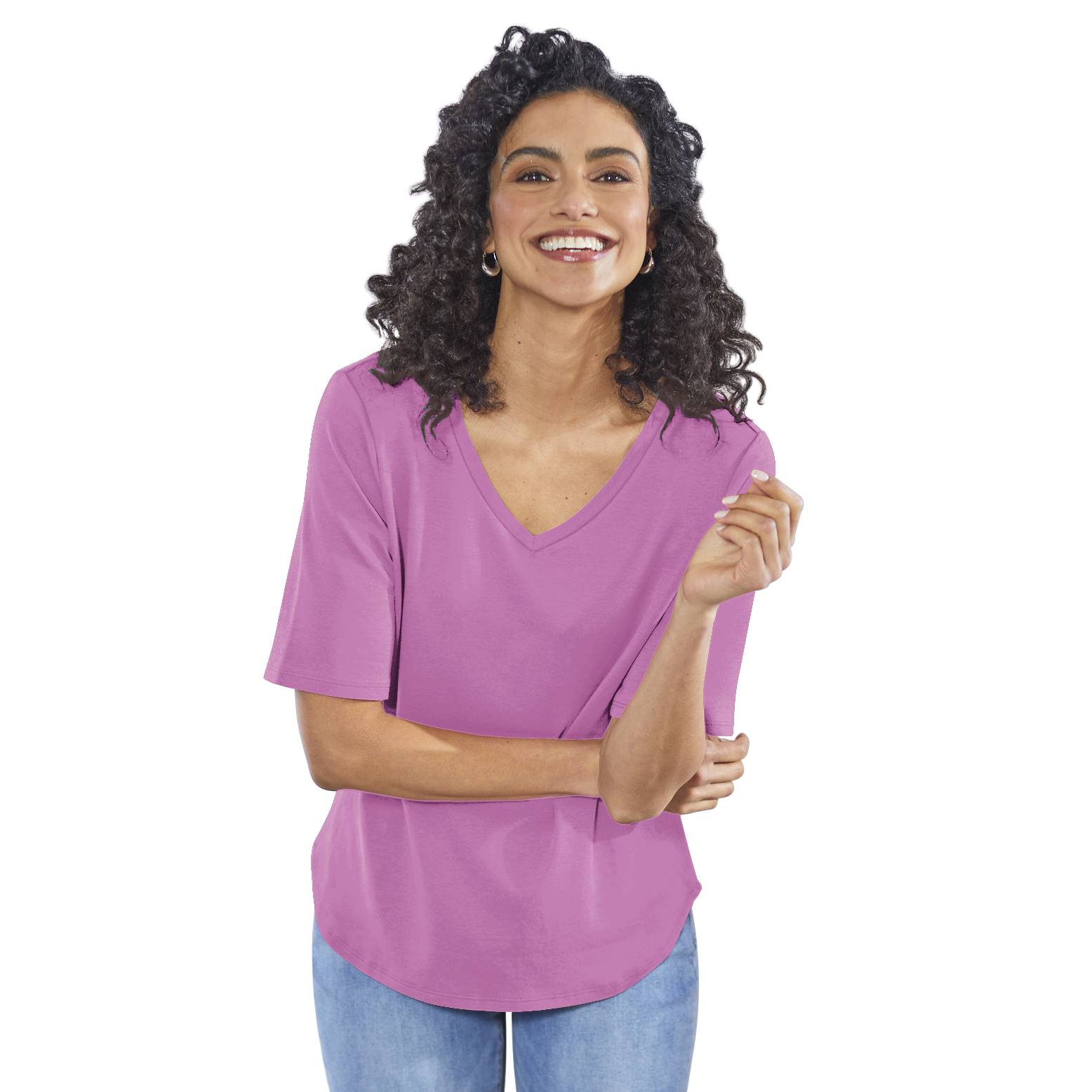 Supima V-Neck Top, Cotton, Curved Hem - Northstyle Catalog
