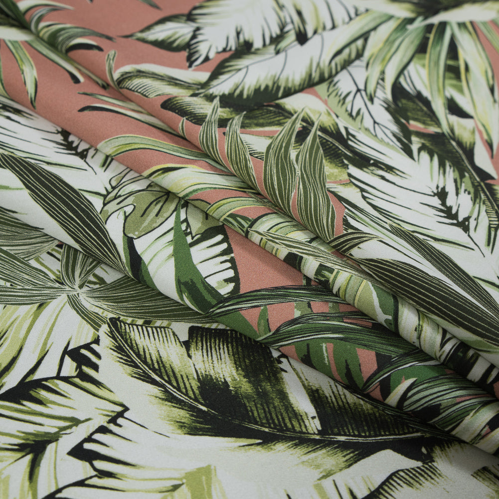 Stretch Cotton Sateen - Pink and Green Palm Leaves - Triumph of Clarity Print - Mood Exclusive Key Largo Collection - Joann Fabrics