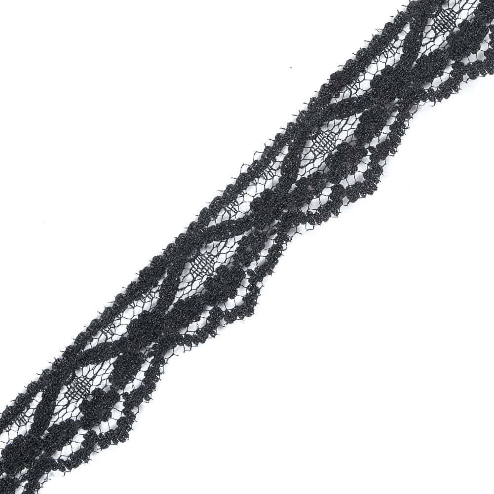 Black Fine Floral Lace Trim - 0.75