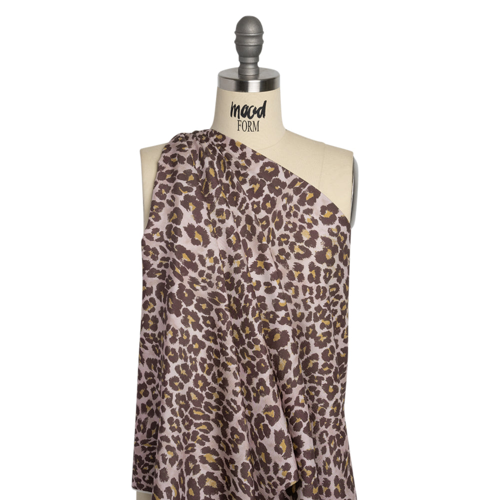 Famous Australian Designer Muted Orchid and Brown Leopard Spots Silk Woven - Joann Fabrics