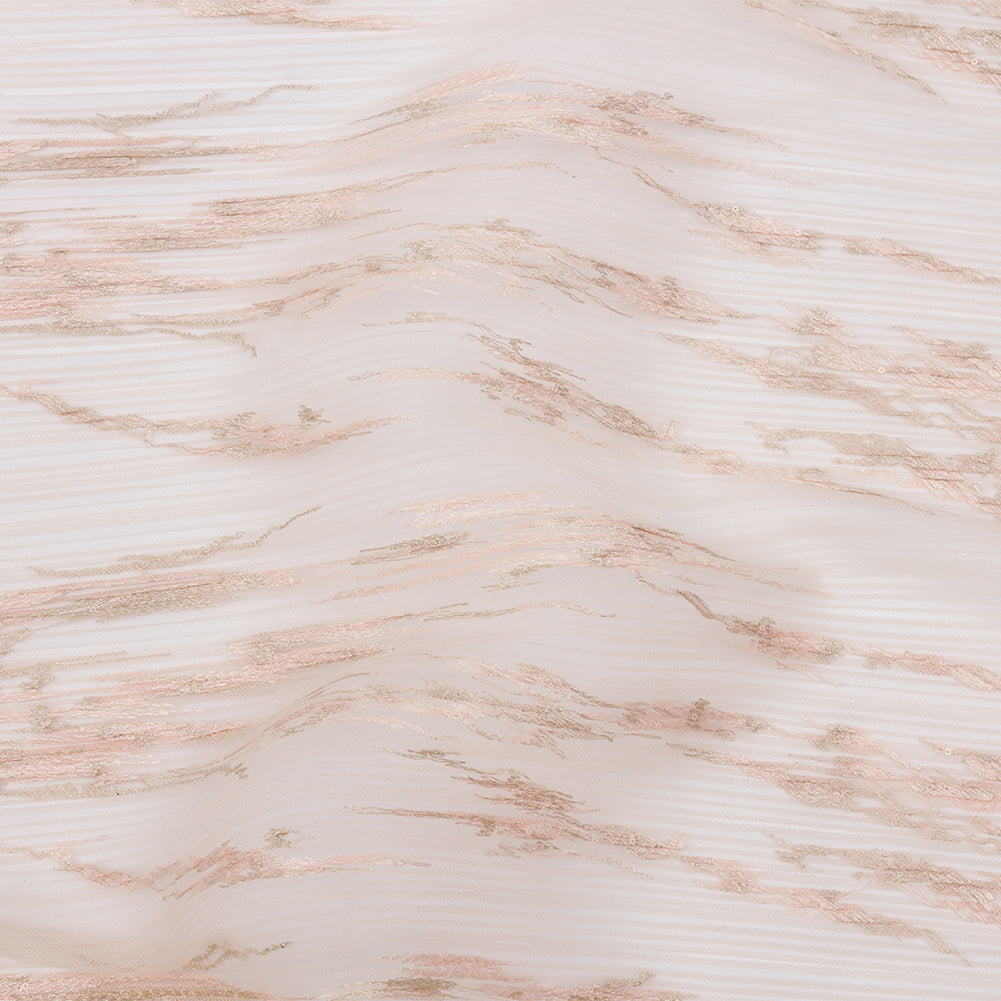 Embroidered Soft Pleated Tulle with Clear Baby Sequins - Blush Abstract - Linden Collection - Joann Fabrics