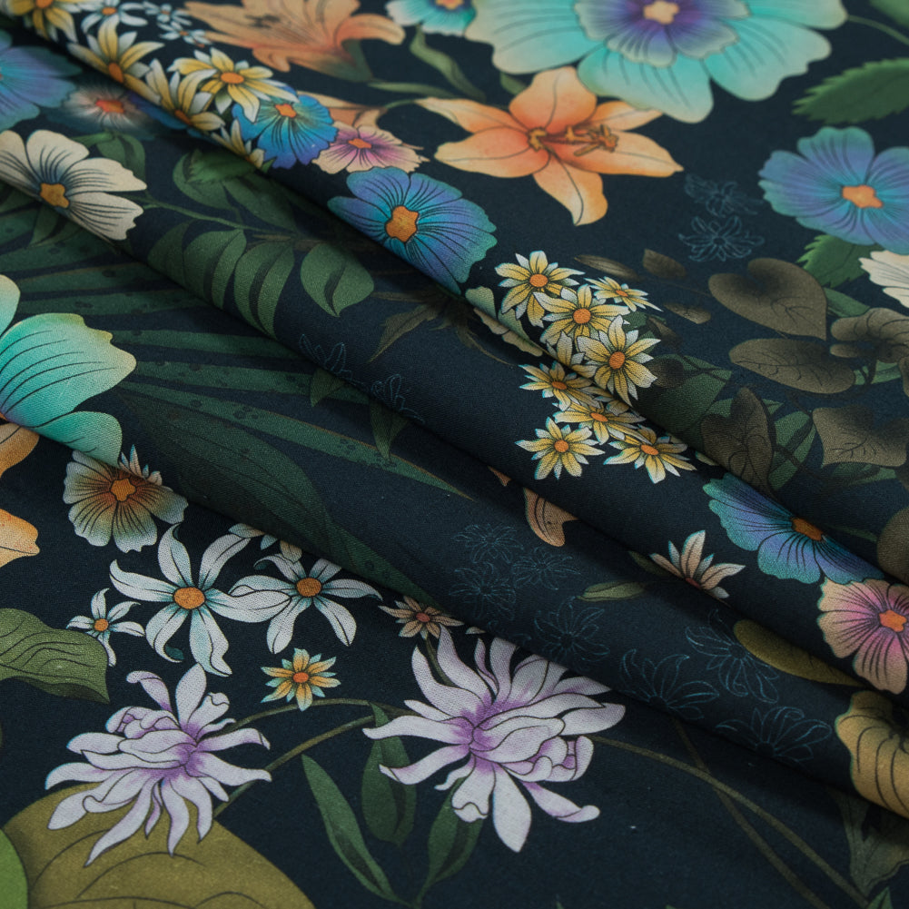 Cotton Voile - Green and Blue Floral - Narcissus' Reflection Print - Mood Exclusive Gaia Collection - Joann Fabrics
