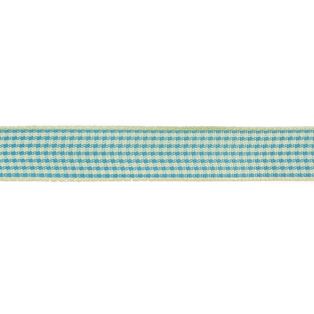 Sky Blue and Glass Green Houndstooth Check Woven Ribbon - 0.625