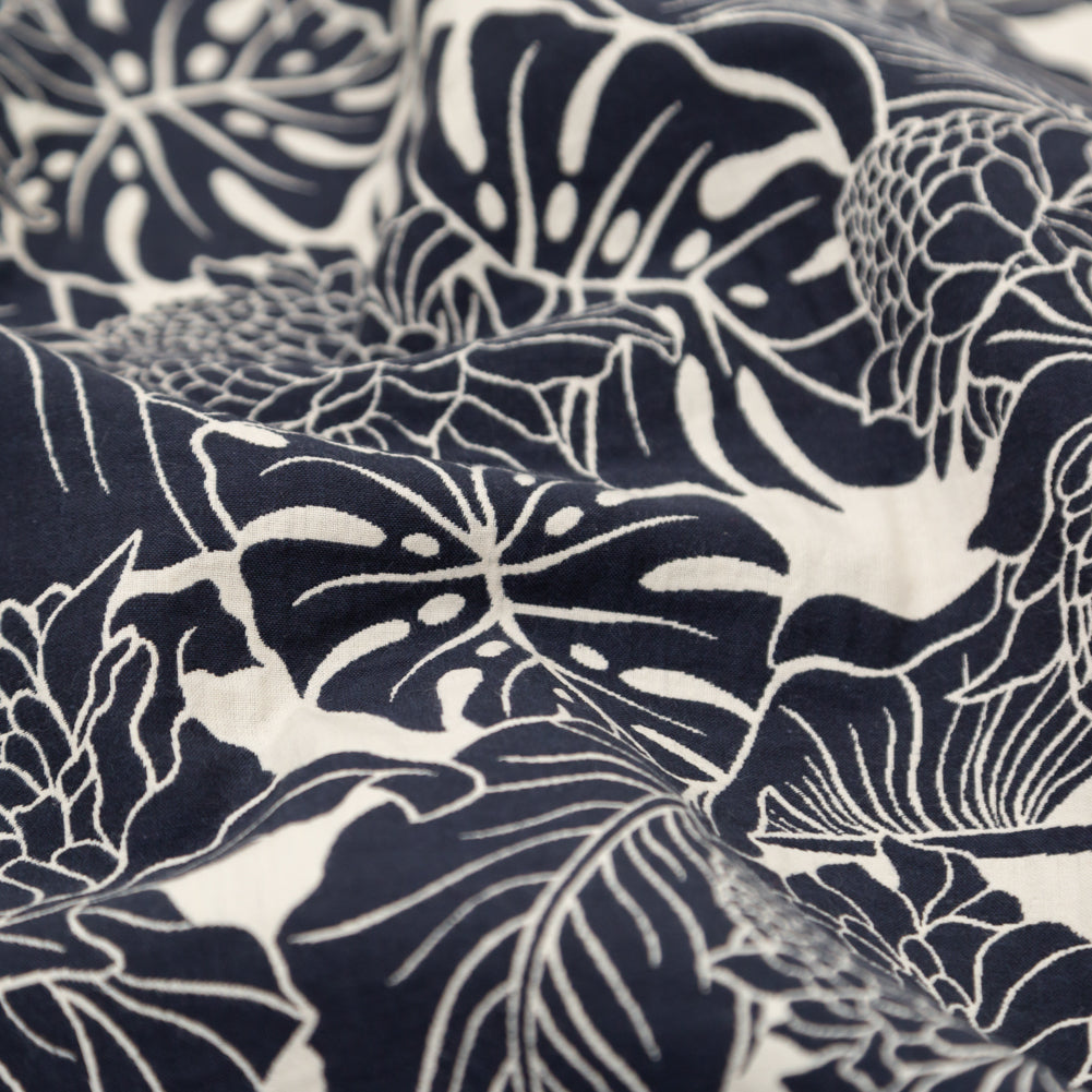 Italian Carbon Blue and Ecru Floral Cotton Jacquard - Joann Fabrics
