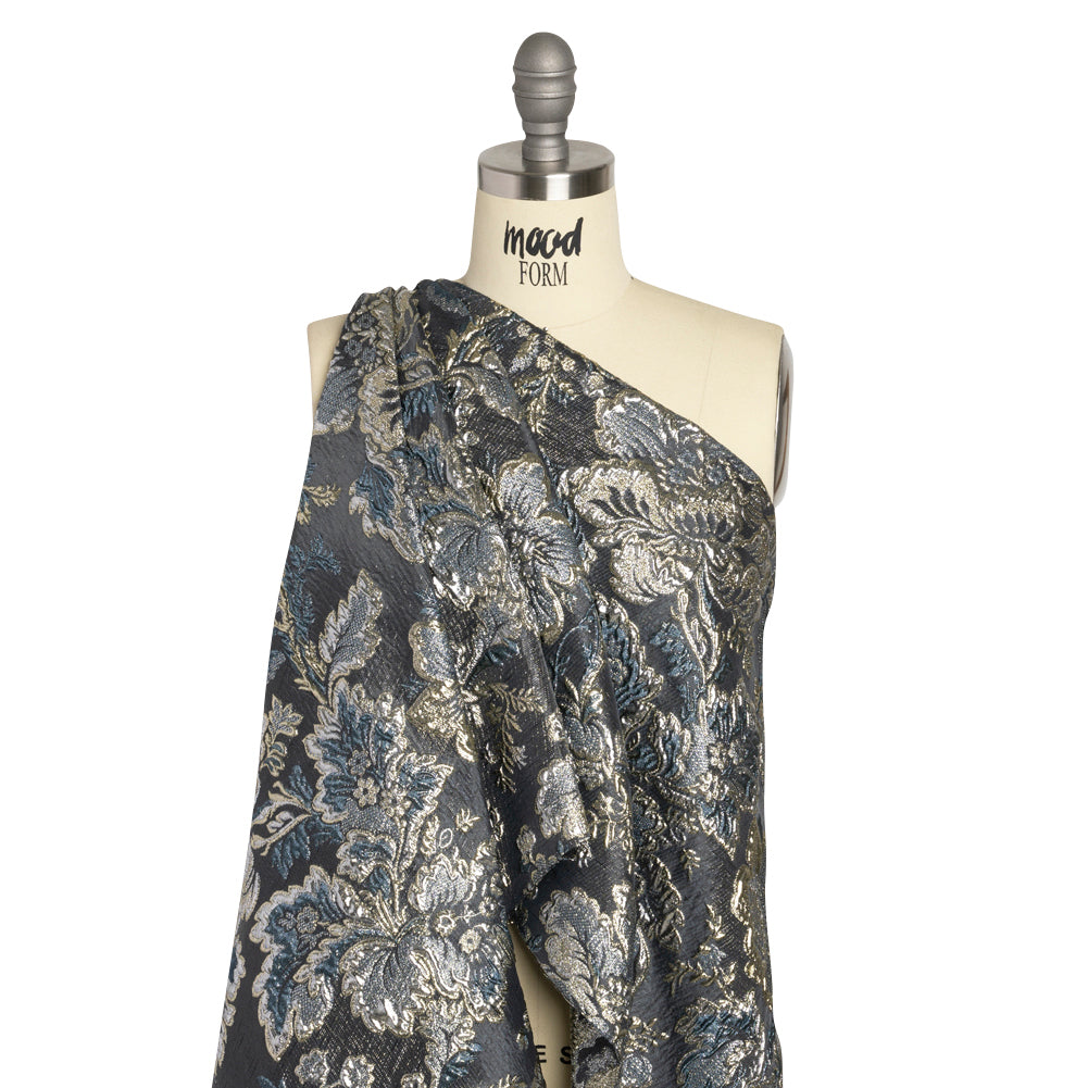 Metallic Silver, Gold and Charcoal Floral Delight Luxury Brocade - Joann Fabrics