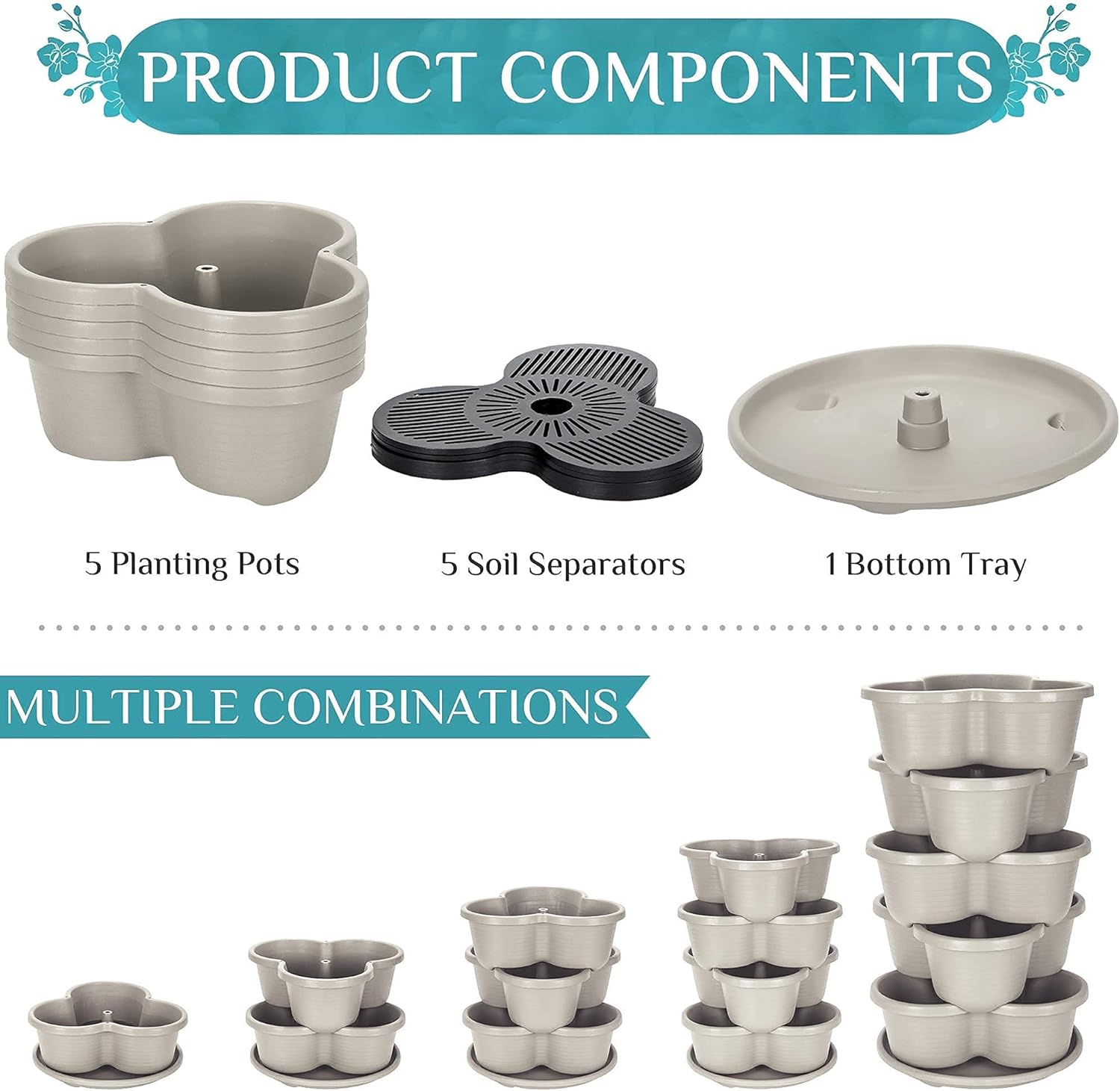 Amazing Creation Stackable Planters for Vertical Garden in Off White ...