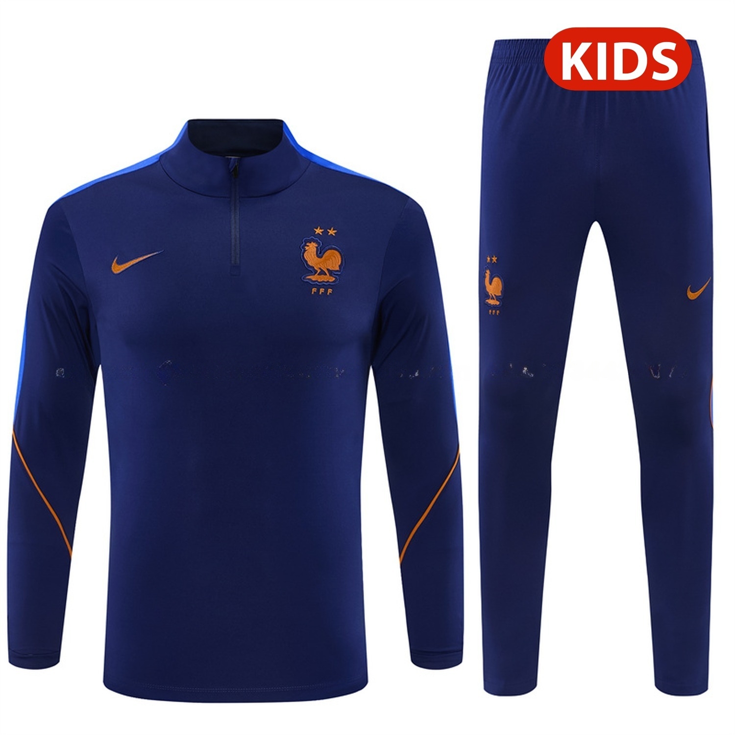 France 2026 Kids Long Sleeve Training Set - Deep Blue Top & Deep Blue Pants - UnitedFutballJersey