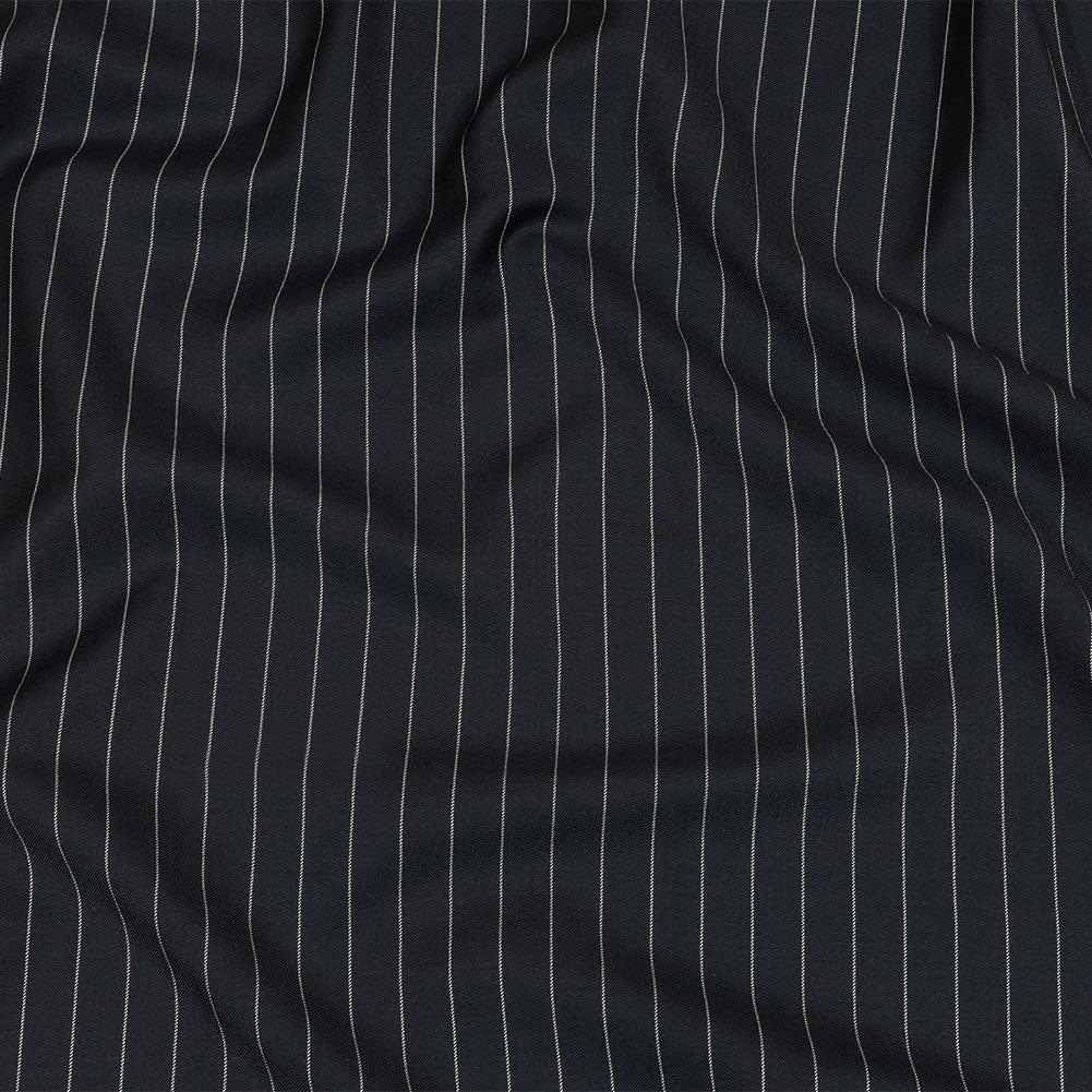 Balenciaga British Midnight Navy and Light Gray Pinstriped Super 180 Virgin Wool and Cashmere Twill Suiting - Joann Fabrics