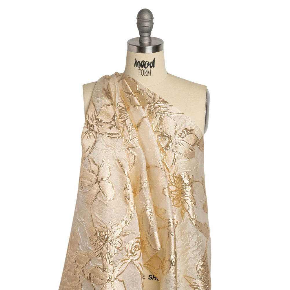 Metallic Gold and Gilded Beige Floating Flowers Luxury Burnout Brocade - Joann Fabrics