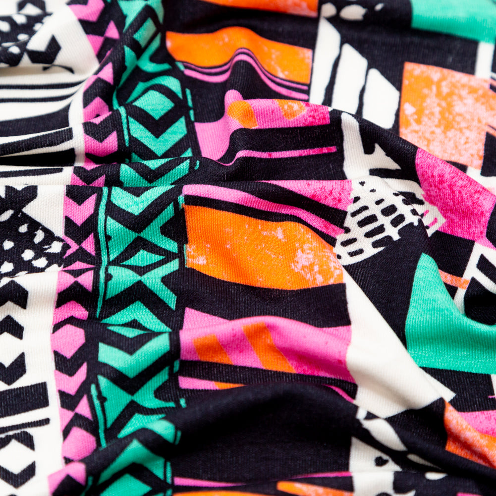 Black, Orange and Pink Geometric Printed Rayon Jersey - Joann Fabrics