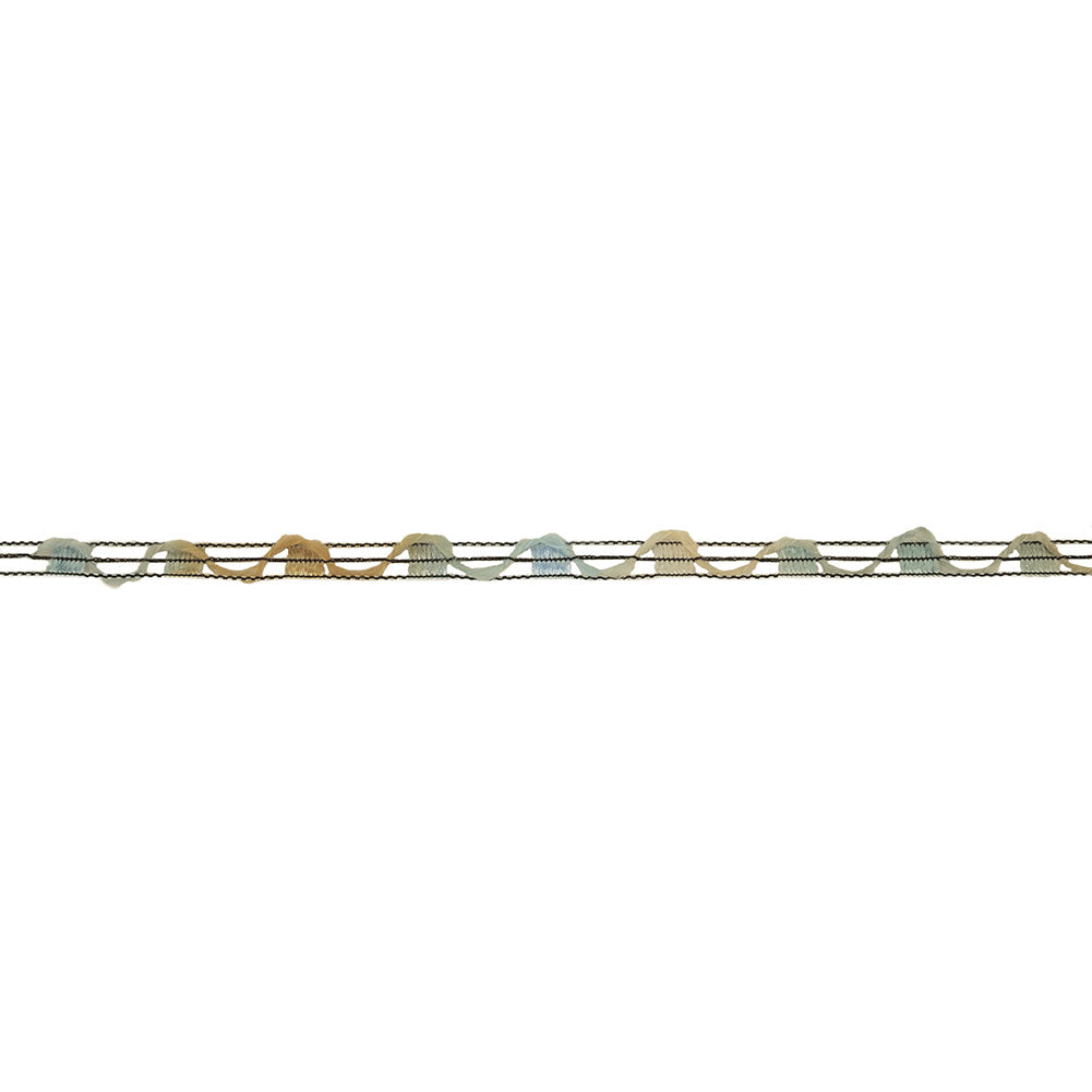 Blue, Beige and Black Variegated Rail Lace Trim - 0.375