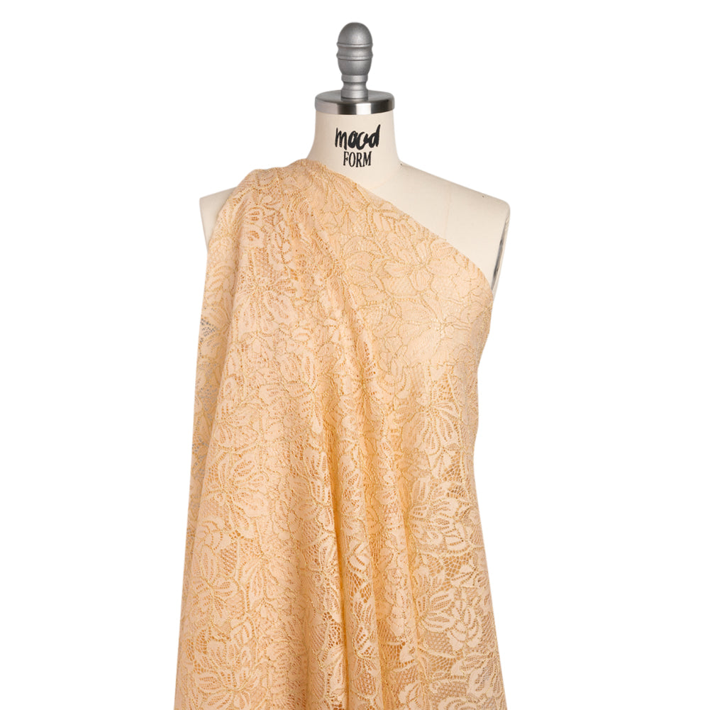 Stretch Metallic Corded Lace with Finished Edges - Linen Beige and Gold Tropical Blossoms - Ottilie Collection - Joann Fabrics