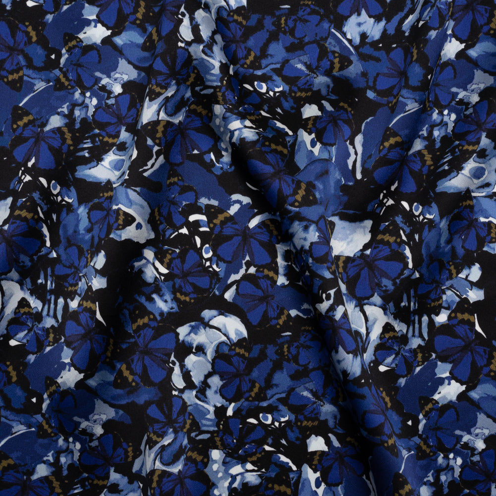 Silk Charmeuse 19mm - Navy Blue, Black and Gold Little Butterflies and Flowers - Joann Fabrics